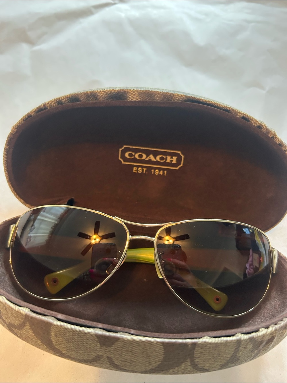 Coach HC7001 Taylor sunglasses ladies gold tone frame tortoise/green